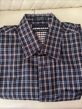 Viyella Navy Plaid Cotton Button-Down Shirt‎